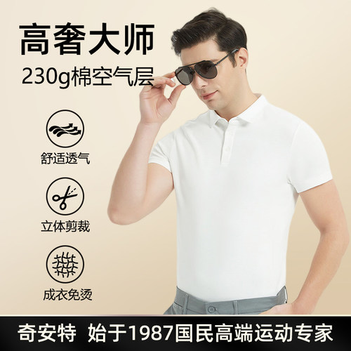 奇安特高端230g双面棉空气层衬衫领polo衫男短袖t恤纯色商务男式p