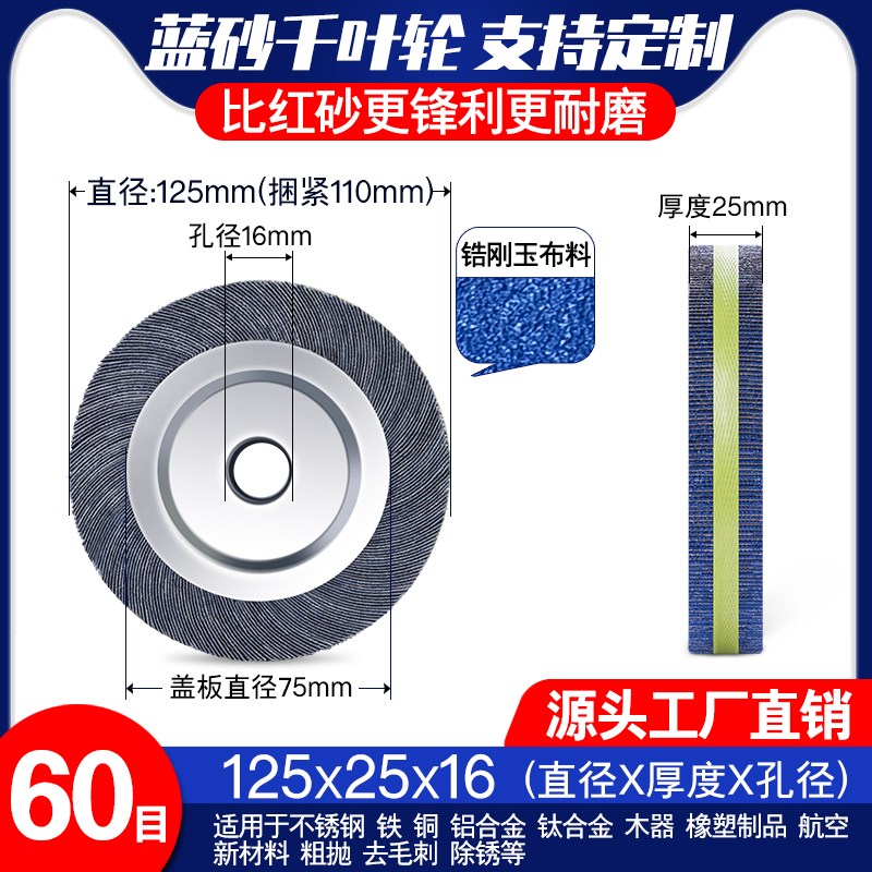 蓝砂千叶轮抛光轮不锈钢打磨片砂纸砂布轮千页轮千叶片150200250