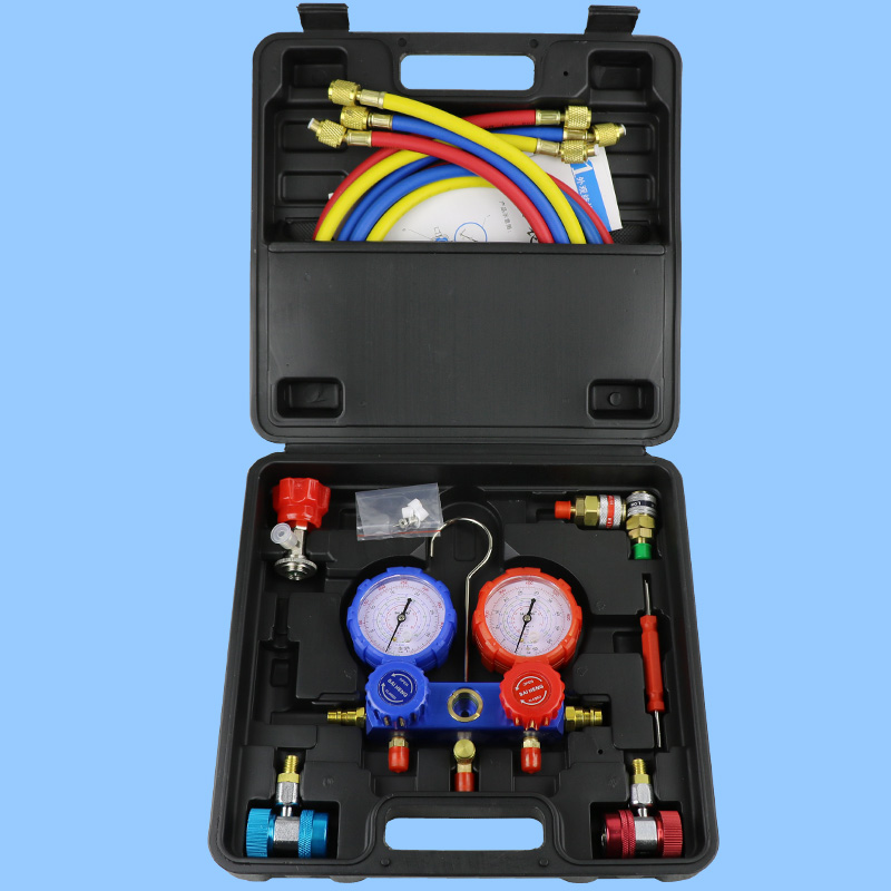 汽车空调加e氟表 雪种压力表R134a冷媒双表阀 空调维修工具套