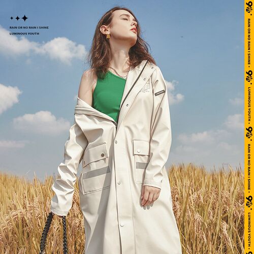 时尚印花简约徒步PU长款休闲风衣雨衣