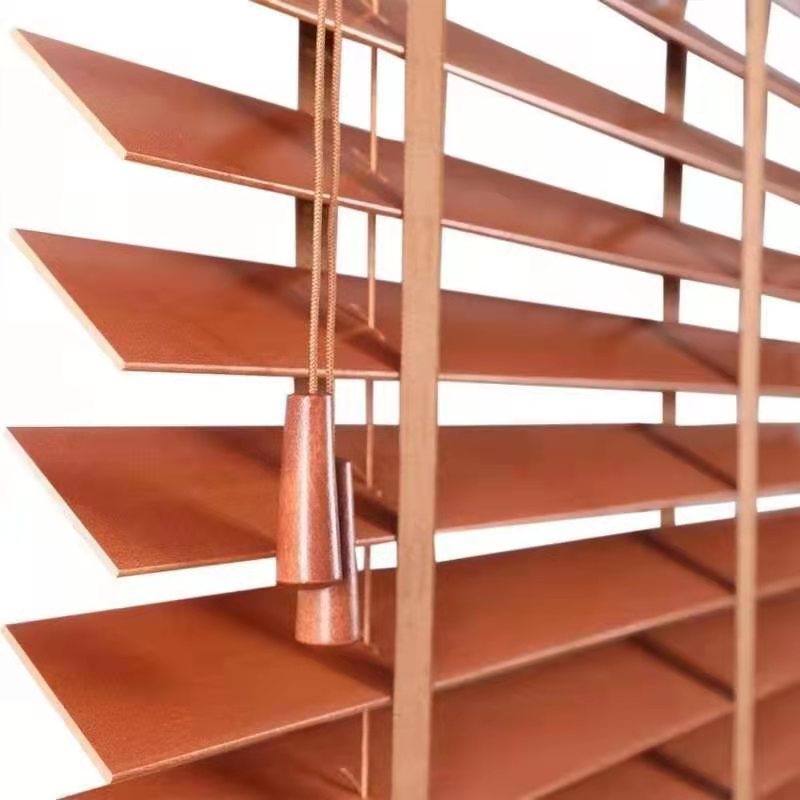 定制实木百叶窗帘办公室卧室中式遮光木质百叶手拉绳升降窗帘