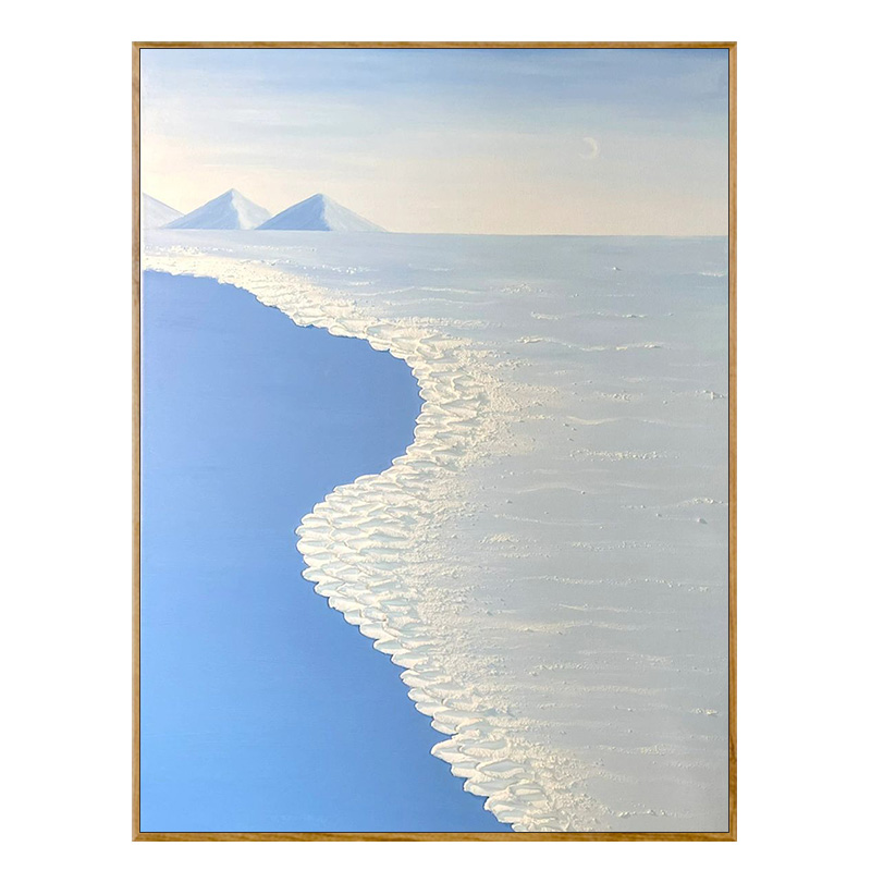 丙烯立体肌理画数字油画石英砂手工郁金香手绘装饰画粉色沙滩海洋图片