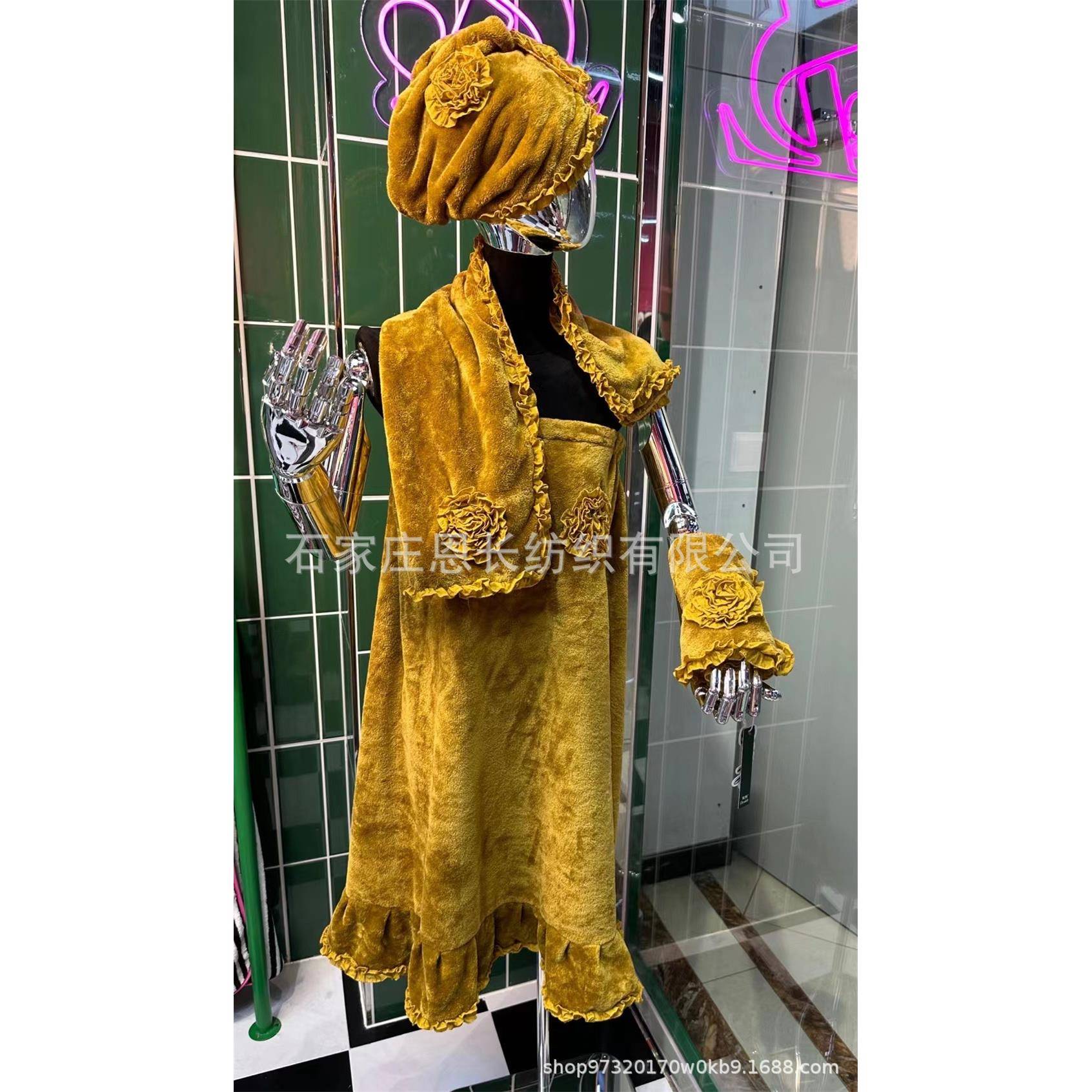 粉花朵干发帽家用女吸水速干洗头发擦头巾珊瑚绒包头巾干发神器