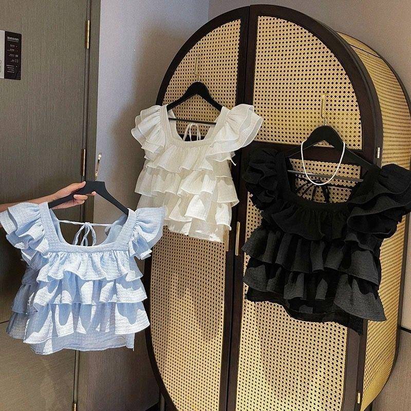 春季新款韩版时尚气质荷叶边荷叶袖层层蛋糕衬衫女上衣女童装