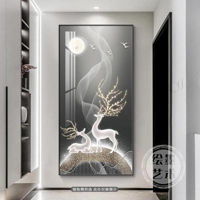 入户玄关装饰画竖版迎门墙走廊过道悬挂画现代客厅进门玄幻墙壁画