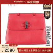 中古9新GUCCI 竹节扣肩背包红色牛皮单肩包 DAILY 古驰 BAMBOO