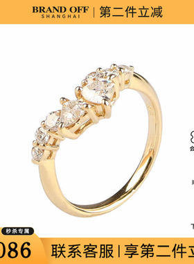 中古95新日本进口商品2颗心形切工群镶钻石K18黄金49号戒指