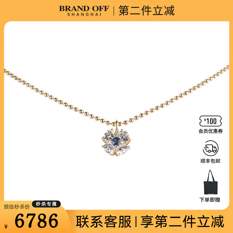 中古95新日本进口花形钻石蓝宝石K18黄金37 40cm项链