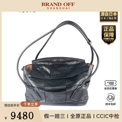 「9.0新」BOTTEGA VENETA(宝缇嘉)ARCO SLOUCH黑色小牛皮托特包