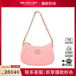 9新CHANEL香奈儿CLUTCH CHAIN珊瑚粉牛皮单肩二手奢侈品包包 WITH