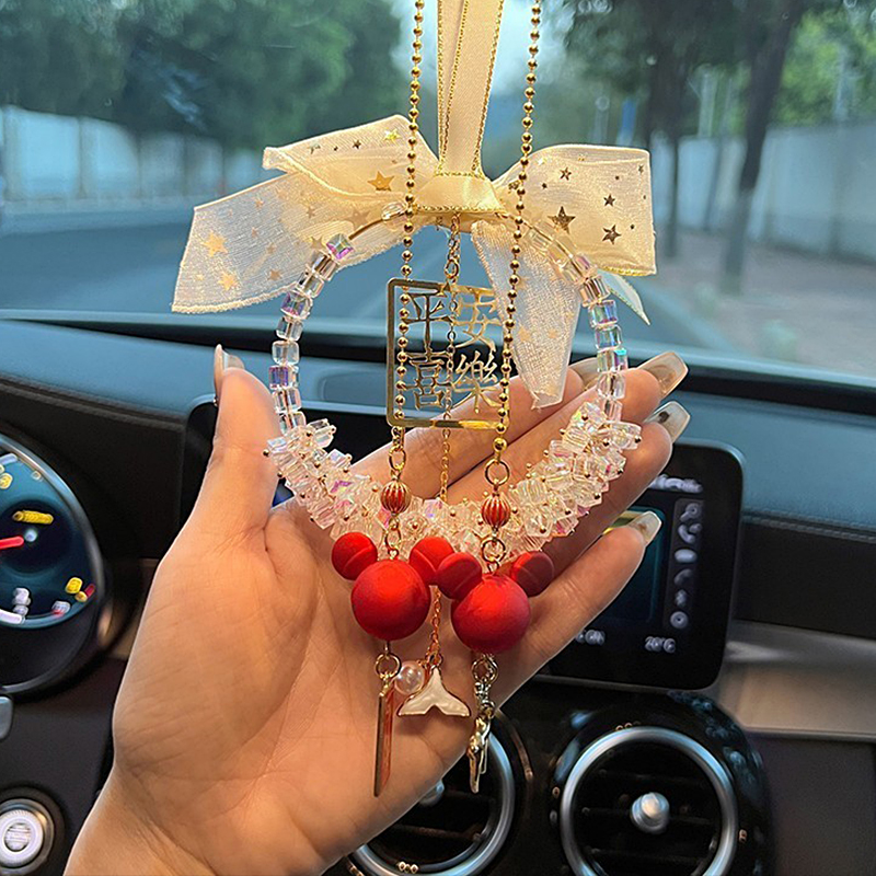 一路平安车载水晶挂件汽车内后视镜上装饰用品吊坠女士创意高级感