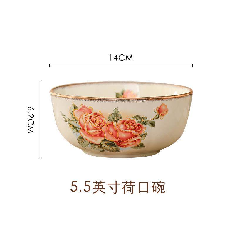 qjao批发韩式女皇玫瑰米饭碗碟套装家用金边碗盘宫廷餐具陶瓷奢华,家装主材,台上艺术碗盆,淘宝优惠券,粉丝福利购,淘宝优惠卷