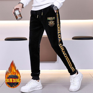 欧洲站潮牌休闲裤男冬季加厚金丝绒小脚修身束脚裤男士保暖长裤帅