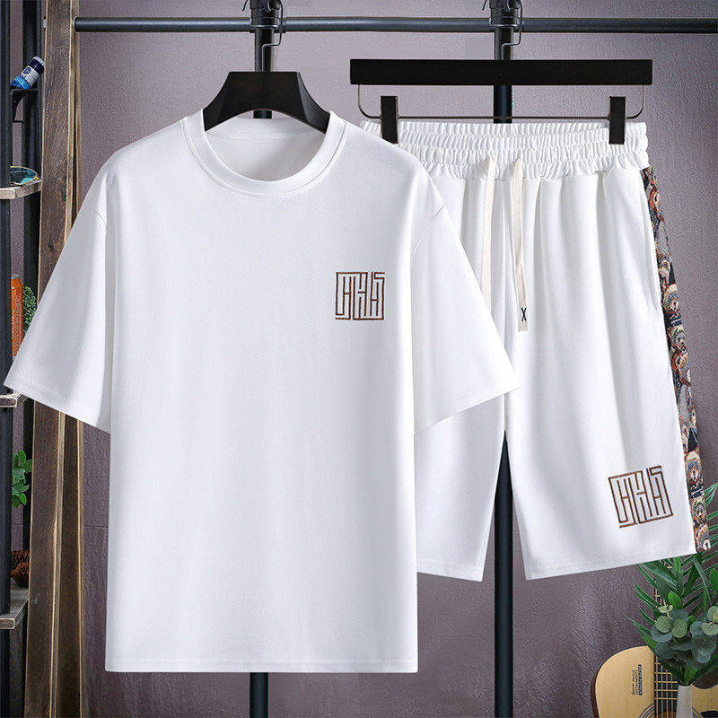 高端男士夏季潮牌印花运动套装