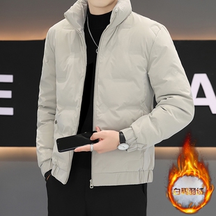 高端轻薄羽绒服男士冬季立领白鸭绒纯色短款外套潮牌修身加厚夹克