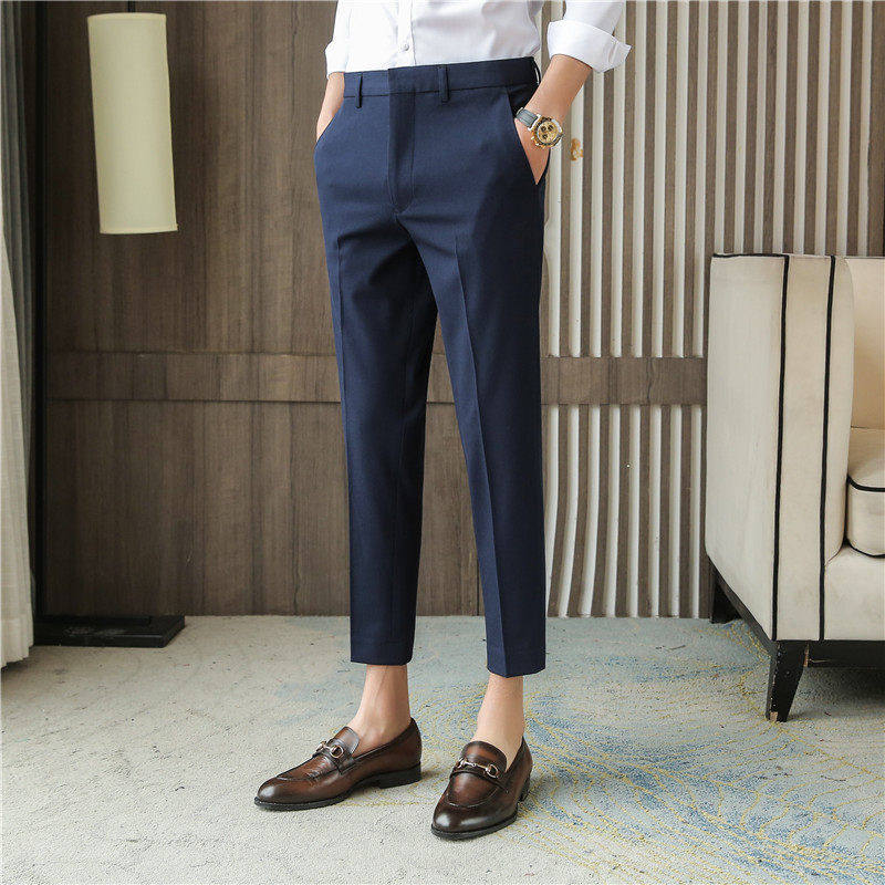 夏季男士九分免烫修身小脚西裤