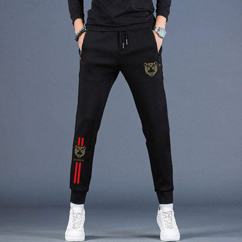 高端男士休闲裤夏季薄款冰丝裤运动束脚裤子男款加绒卫裤春秋长裤