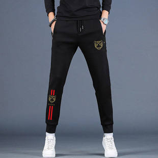 高端男士休闲裤夏季薄款冰丝裤运动束脚裤子男款加绒卫裤春秋长裤