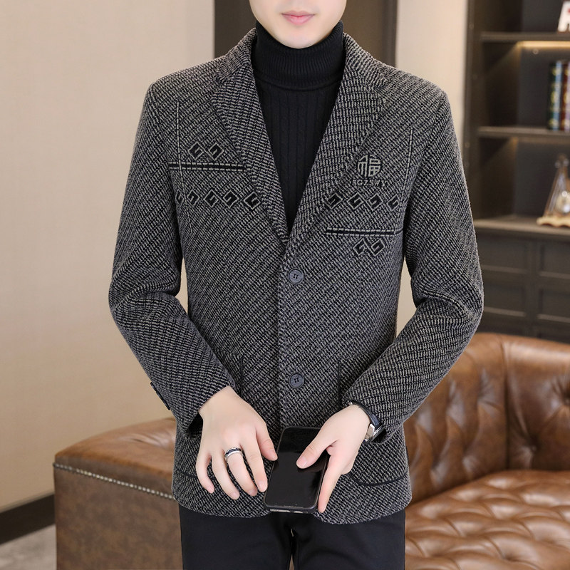 品牌新款西服外套男韩版休闲百搭厚款雪尼尔高档西装毛呢外套大衣