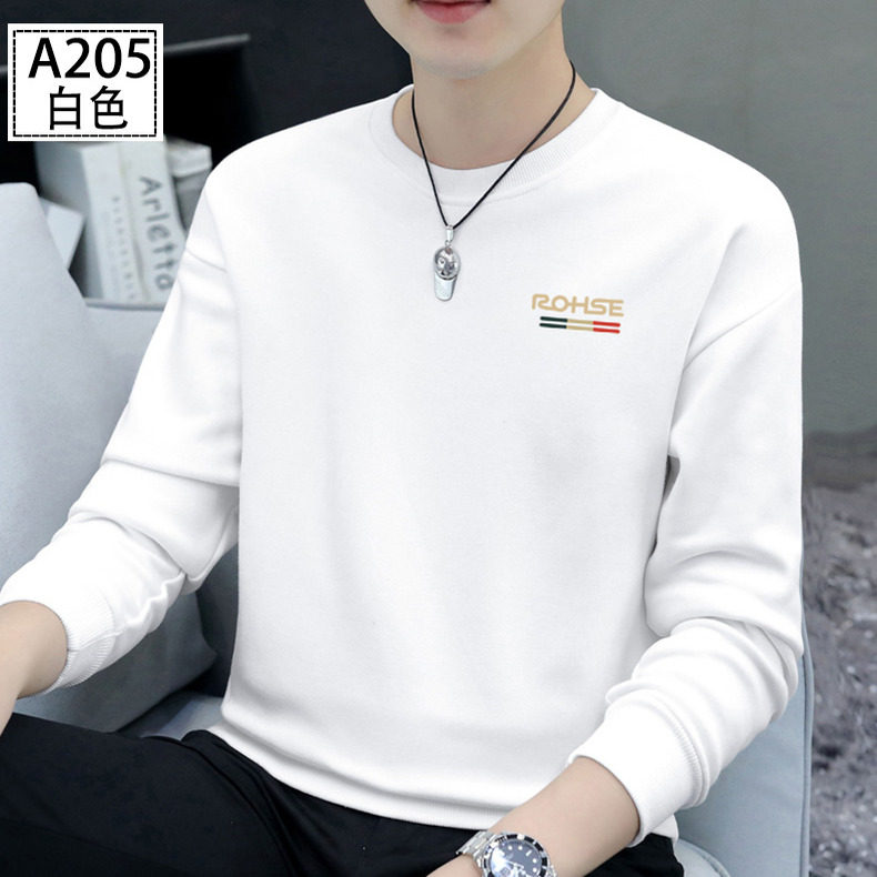 25新款白色圆领卫衣男纯棉秋冬季加绒加厚男士宽松长袖t恤打底衫