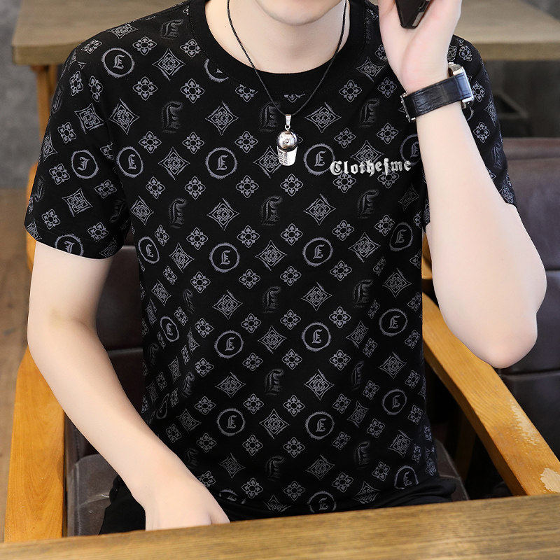 欧洲站潮牌短袖t恤男2026新款夏季冰丝薄款潮流刺绣男士修身上衣