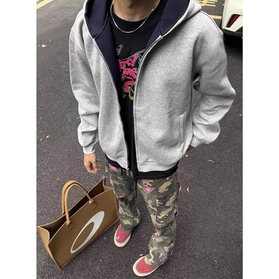 cleanfit拉链卫衣开衫外套男春秋潮牌重磅连帽衫美式复古时尚夹克