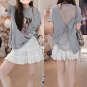 设计感灰色蕾丝后背镂空短袖 T恤男女高级感气质百搭超好看漂亮T恤