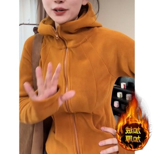 秋冬2025新款橙色质感大码连帽卫衣修身加绒加厚保暖长袖外套上衣