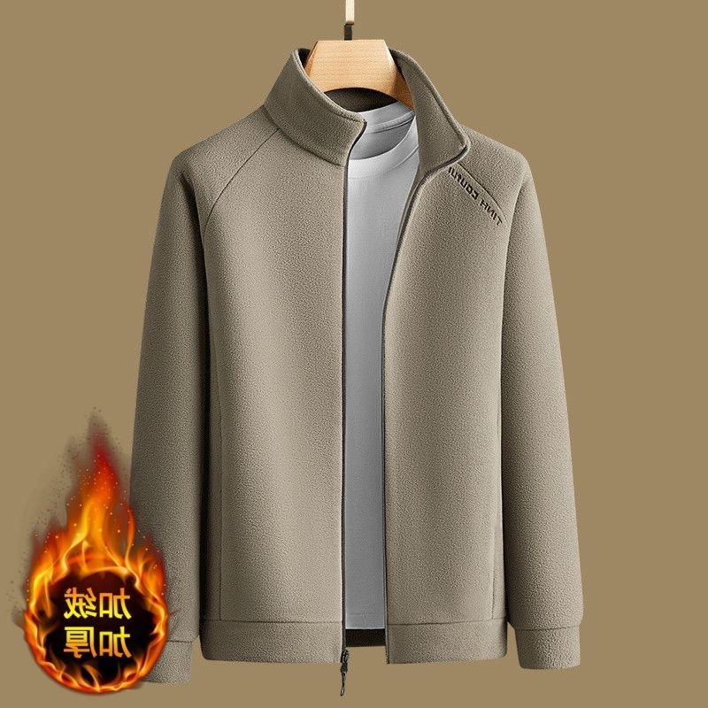 双面绒立领开衫拉链夹克男士2025秋冬季加绒加厚保暖印花外套男潮