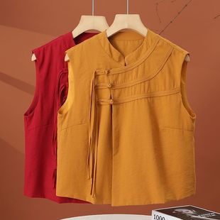无袖 织带背心坎肩小衫 衬衫 2025新款 盘扣国风上衣服 男女夏季 新中式