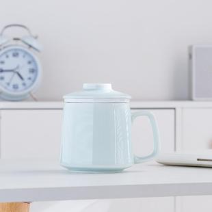陶瓷杯带把带盖过滤水杯家用三件套装 中式 青瓷办公室茶杯定制礼品