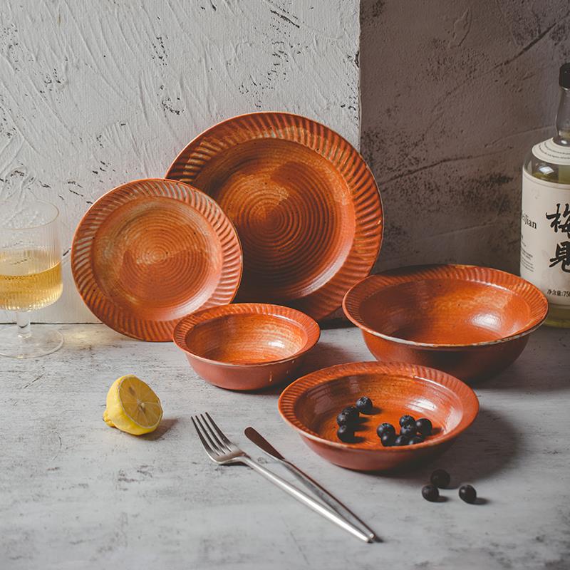 莳绘金缮麦穗系列碗盘餐具组合日式粗陶复古碗碟套装家用面碗汤盘