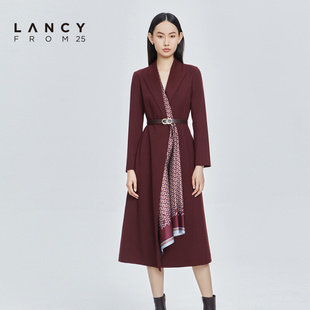 裙子女 LANCY 羊毛西装 朗姿春秋新款 连衣裙高级感法式 收腰通勤长袖