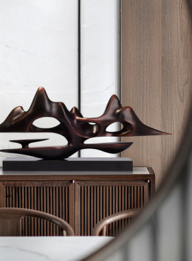 新中式办公室靠山雕塑摆设样板间茶室软装饰品客厅电视柜玄关摆件