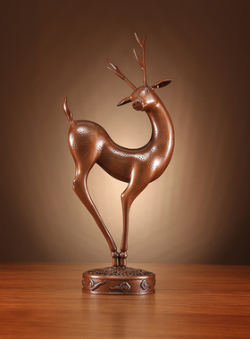 铜欣祥 紫铜福禄寿喜梅花鹿摆件 家居装饰品客厅办公室工艺品摆设