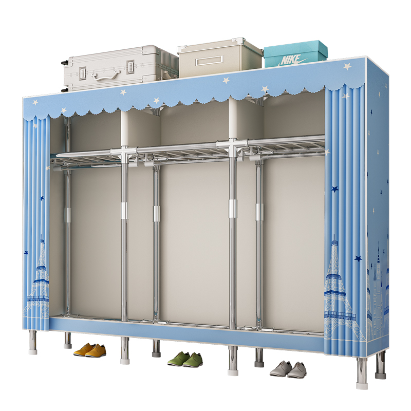 衣柜全钢架结构家用卧室布衣柜加粗加厚出租房用衣架柜简易拉链款