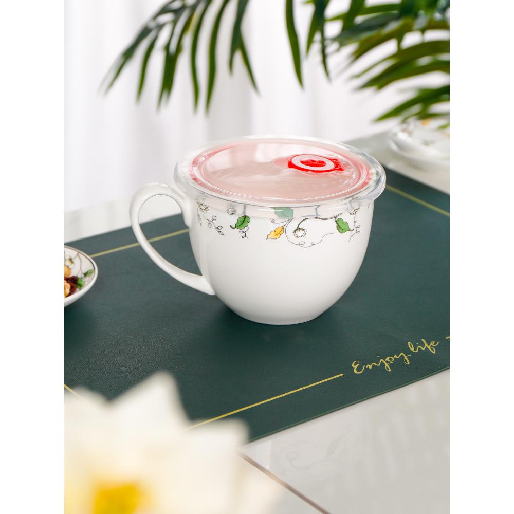 杯子骨瓷麦片杯早餐杯带盖勺大容量大号牛奶杯马克杯碗泡面燕麦杯