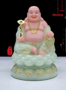 包邮汉白玉弥勒佛像摆件居家供奉大肚佛笑佛神像布袋和尚开业招财