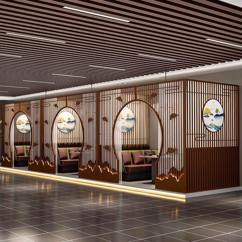 餐厅卡座拱门隔断火锅烧烤饭店酒店美容院月洞门铁艺包厢屏风定制