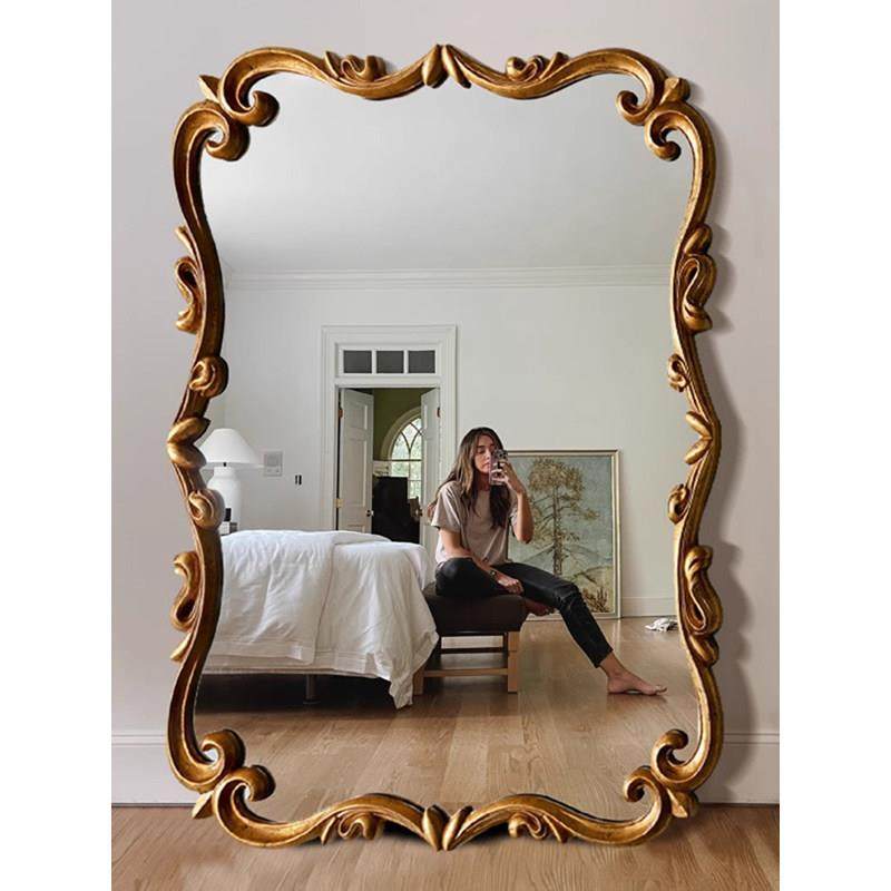 法式复古全身镜实木做旧大镜子欧式靠墙落地镜试衣镜壁挂穿衣镜