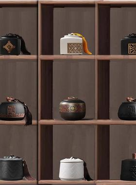酒店茶室茶柜博古架茶壶茶叶罐茶道装饰摆饰新中式禅意覆古工艺礼