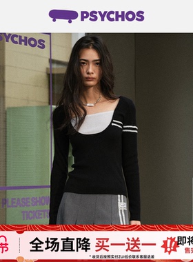 【买一送一】PSYCHOS莎可斯哥本哈斯蕾丝修身弹力针织打底衫上衣