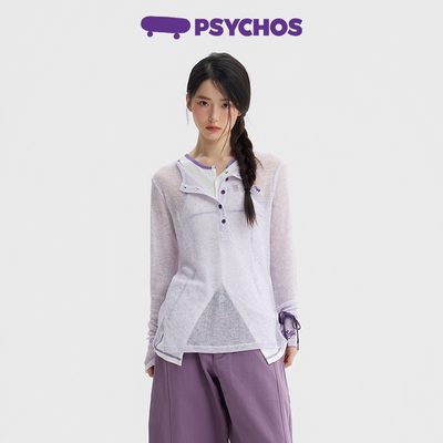 PSYCHOS长袖T恤宽松罩衫薄纱上衣