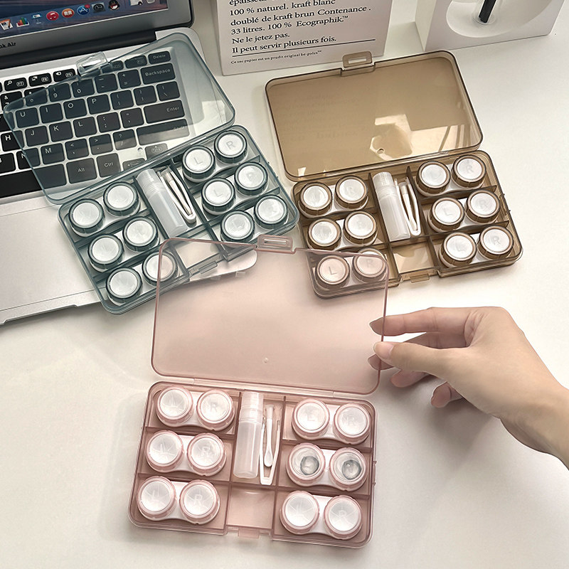 美瞳收纳盒多副装ins风高级感大容量隐形眼镜护理便携透明伴侣盒