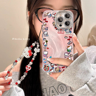 可爱kt猫手链适用苹果13promax手机壳16羽纱14带支架15可爱女生12