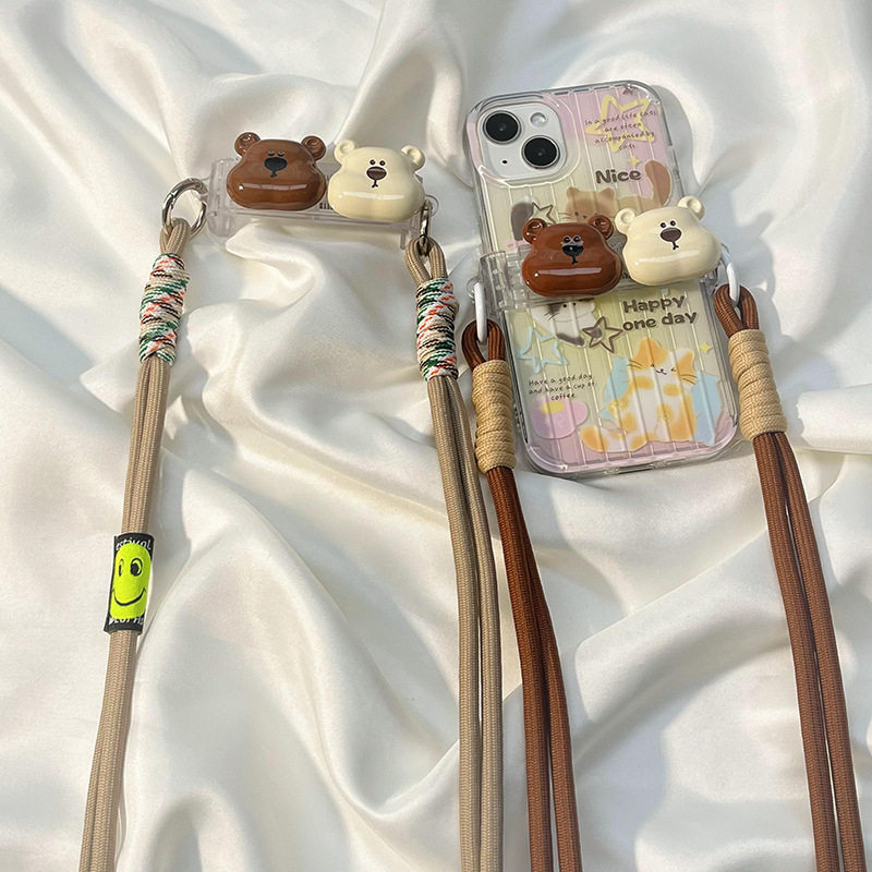 可爱立体棕白熊头手机挂