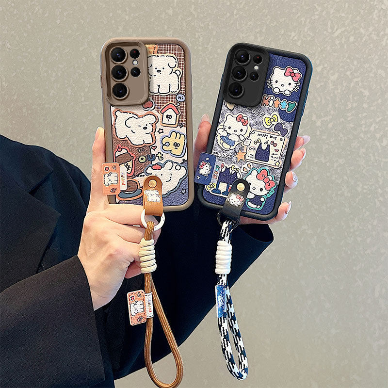 适用三星S25钉扣S24Ultra手绘SamsungA56卡通KT猫狗A06手机壳S3FE