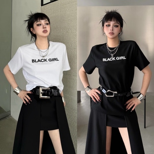 Blackgirl新款 美式 显瘦百搭宽松短袖 t恤字母印花上衣 时髦配方