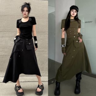 Blackgirl【尽情享受】工装不规则半身裙女小众设计显瘦夏季新款