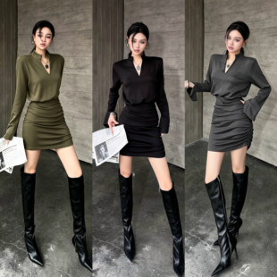 Blackgirl【姐姐爱你】纯欲辣妹V领收腰显瘦连衣裙姐感包臀短裙